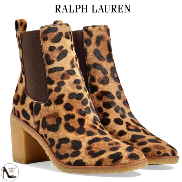 Ralph Lauren Marianna Leopard Pull-On Chelsea Booties Block Heel Ankle Boots 8 - Picture 1 of 13